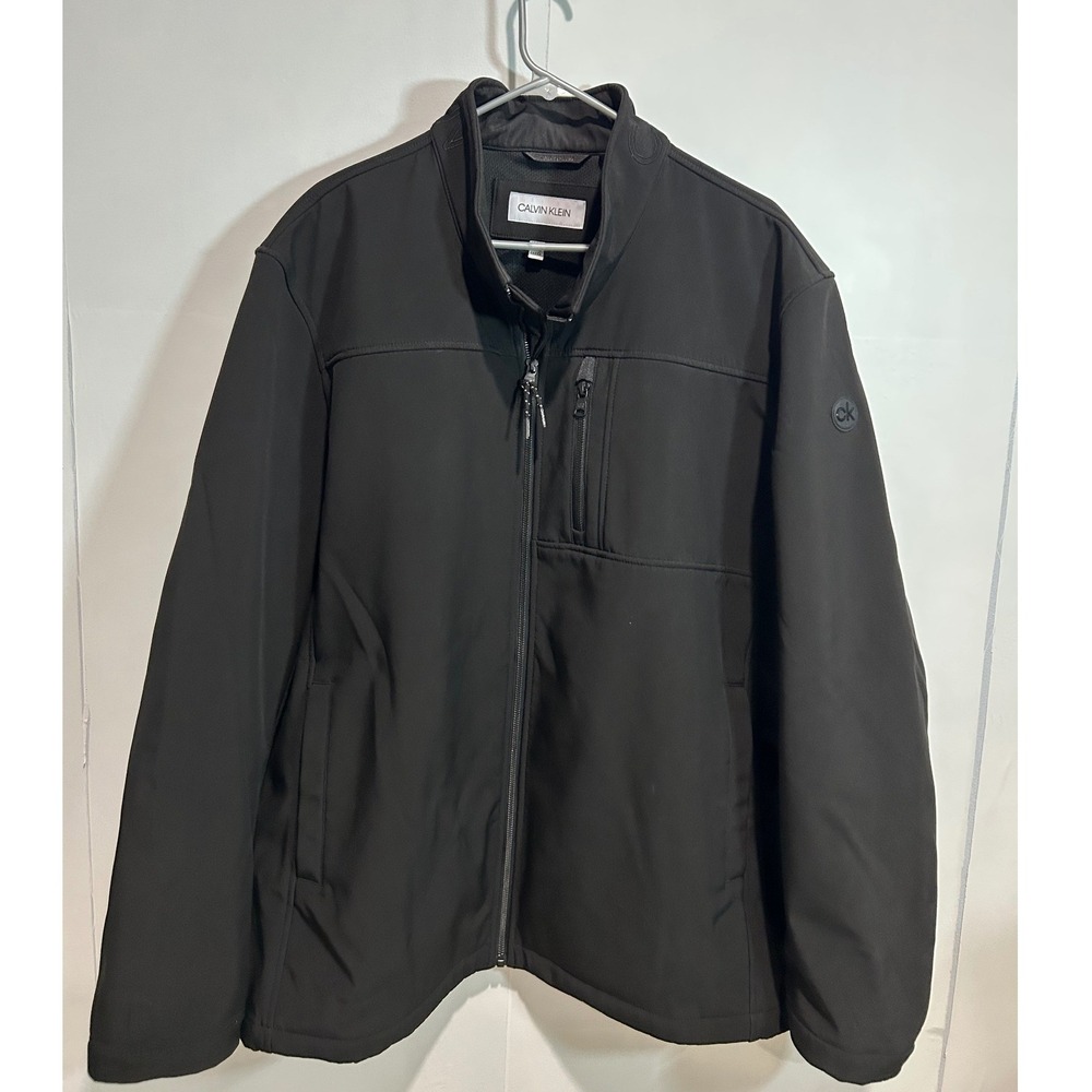 Calvin Klein Softshell Jacket Men XXXL Black Full Zip Mock Neck Logo Outdoor